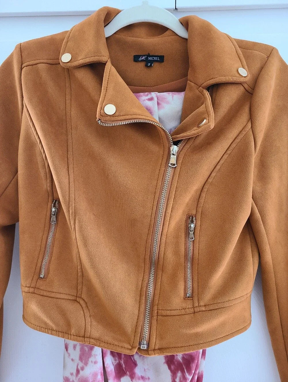 Michel Faux Suede Moto Jacket in Rust Orange - Women